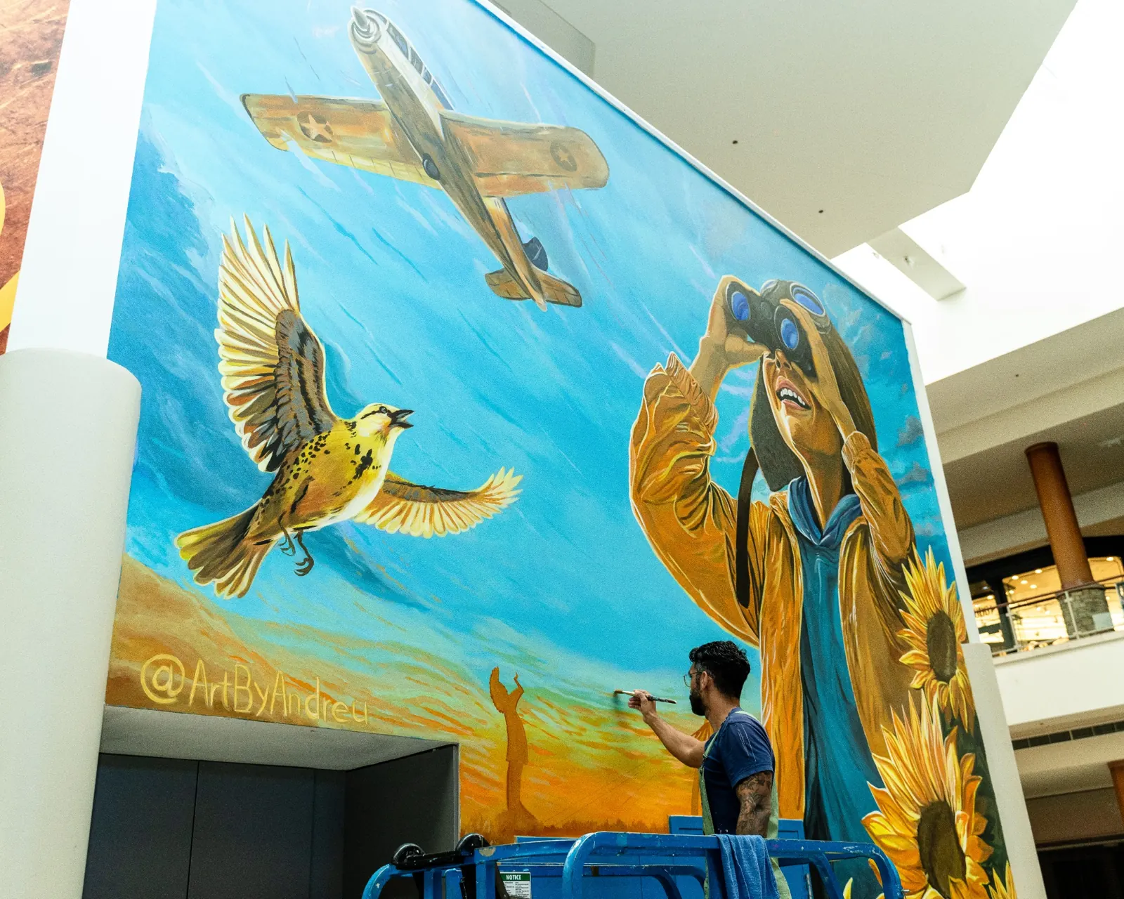 Aviation and sunflower mural at Towne East Square in Wichita, Kansas